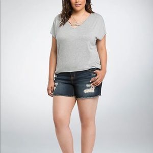 🇺🇸SKINNY SHORTS DARK WASH FLAG DESTRUCTION